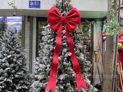 Nơ đỏ vải nhung xịn 4 cánh đuôi siêu dài cỡ lớn [Đứng form] PK-NO-13